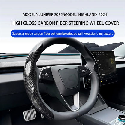 2Pcs Carbon Fiber Steering Wheel Cover Round D-Shaped Anti-Slip Steering Wheel Sleeve for Tesla Model Y  /  Model 3
