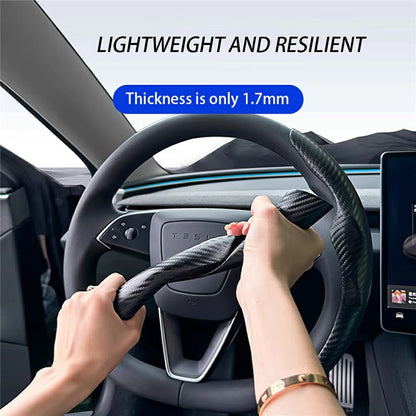 2Pcs Carbon Fiber Steering Wheel Cover Round D-Shaped Anti-Slip Steering Wheel Sleeve for Tesla Model Y  /  Model 3