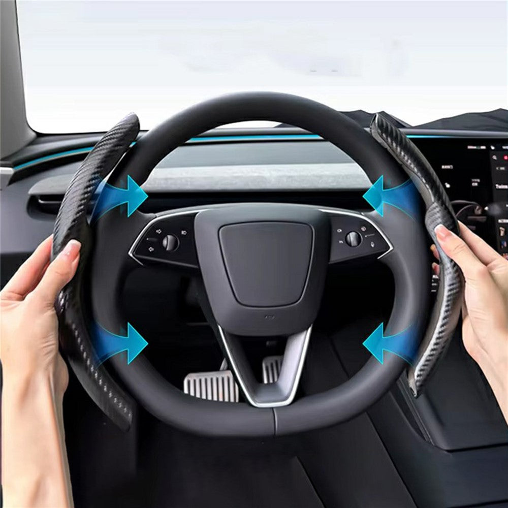 2Pcs Carbon Fiber Steering Wheel Cover Round D-Shaped Anti-Slip Steering Wheel Sleeve for Tesla Model Y  /  Model 3