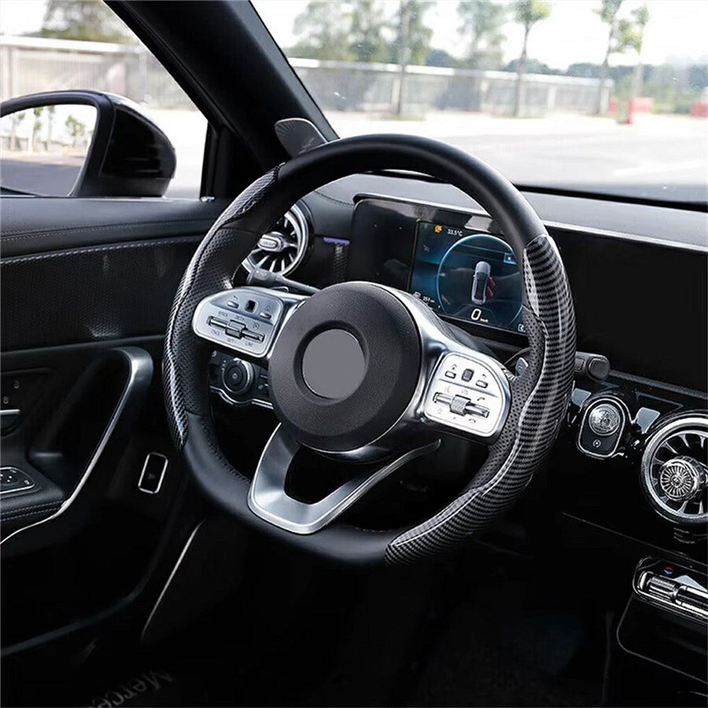 2Pcs Carbon Fiber Steering Wheel Cover Round D-Shaped Anti-Slip Steering Wheel Sleeve for Tesla Model Y  /  Model 3