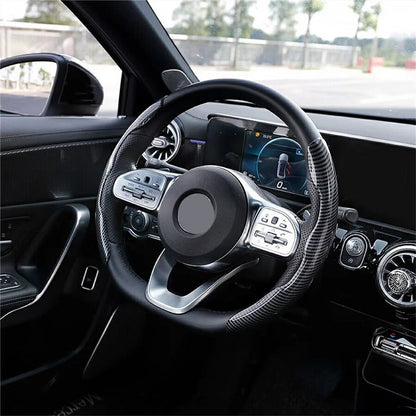 2Pcs Carbon Fiber Steering Wheel Cover Round D-Shaped Anti-Slip Steering Wheel Sleeve for Tesla Model Y  /  Model 3