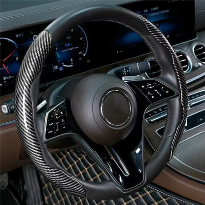 2Pcs Carbon Fiber Steering Wheel Cover Round D-Shaped Anti-Slip Steering Wheel Sleeve for Tesla Model Y  /  Model 3