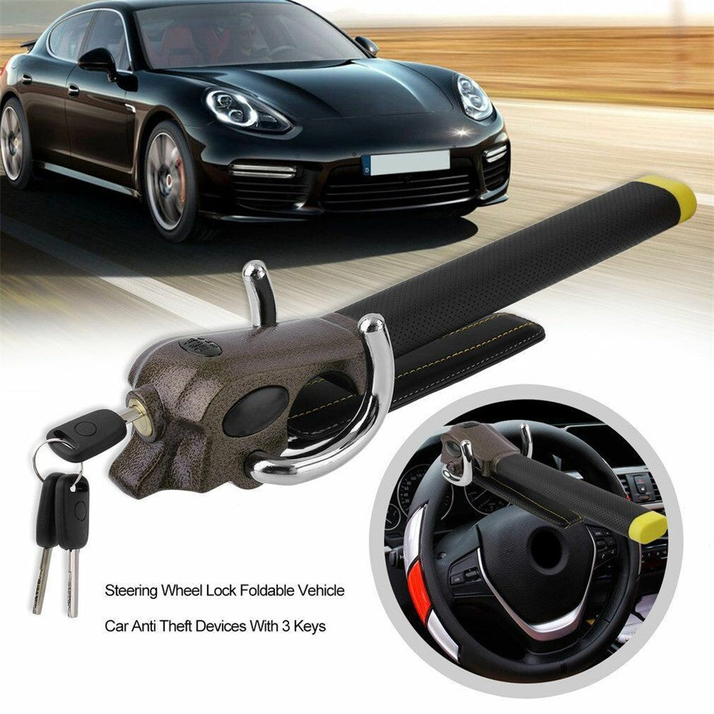Car Steering Wheel Lock Foldable Anti-Theft Security Lock with 3 keys for Universal Vehicle Protection