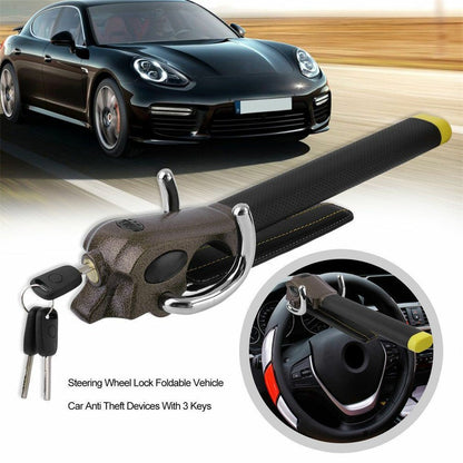 Car Steering Wheel Lock Foldable Anti-Theft Security Lock with 3 keys for Universal Vehicle Protection