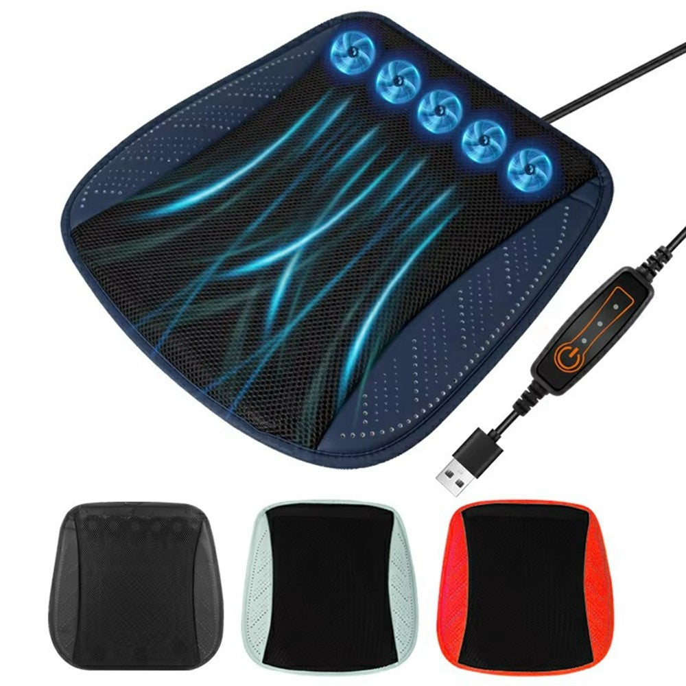 Summer Cooling Seat Cushion with 5 Fans 3-Speed Adjustable USB Car Breathable Mesh Pad