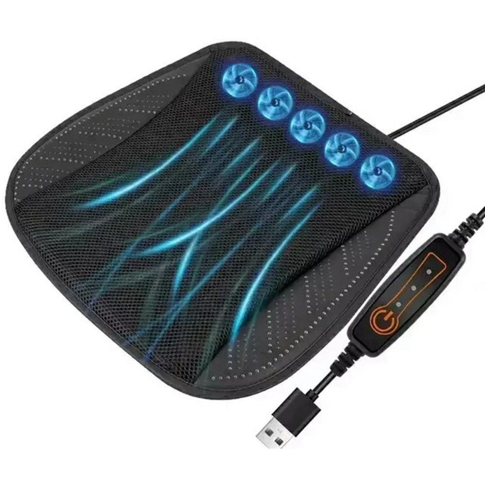Summer Cooling Seat Cushion with 5 Fans 3-Speed Adjustable USB Car Breathable Mesh Pad