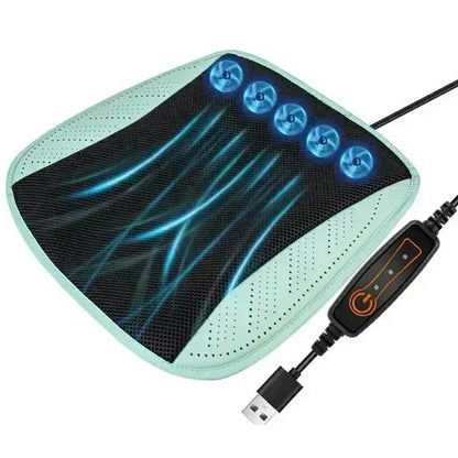 Summer Cooling Seat Cushion with 5 Fans 3-Speed Adjustable USB Car Breathable Mesh Pad