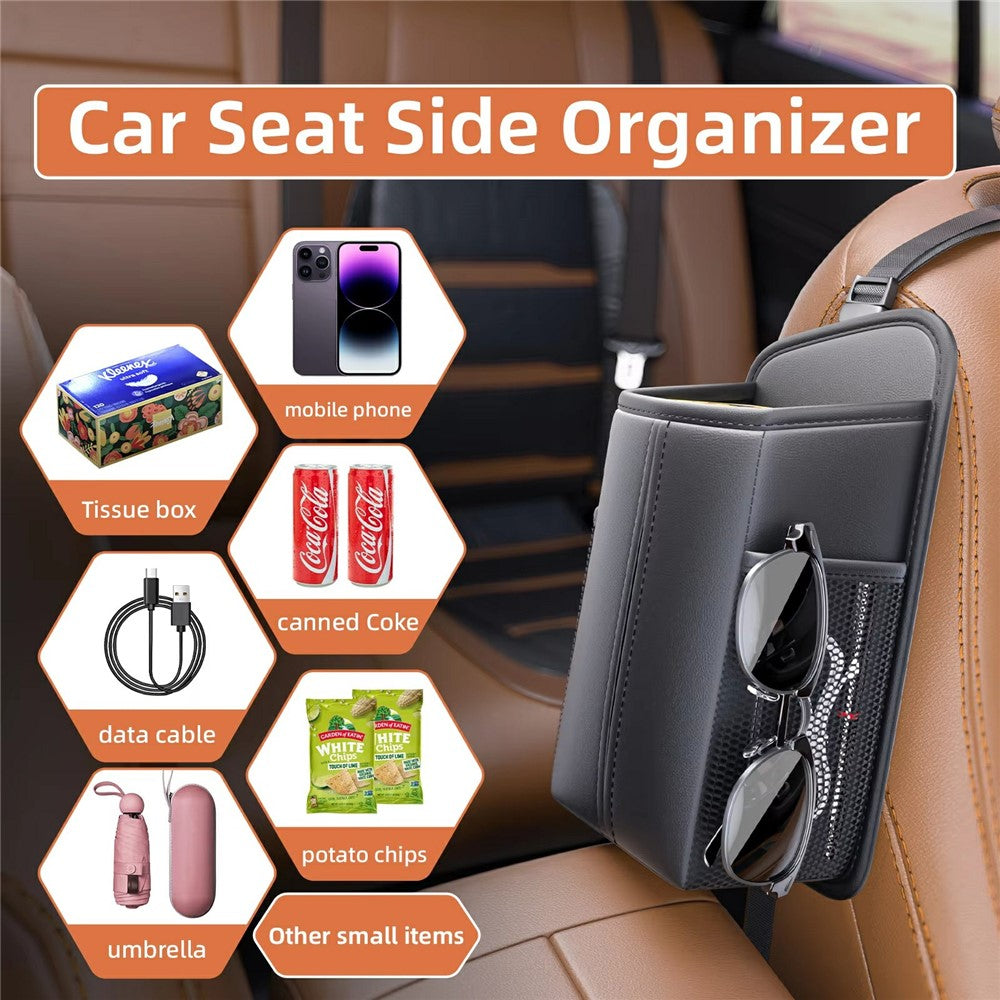 PU Leather Car Seat Side Organizer Tissue Box Holder Multi-Functional Storage Bag with Side Pockets