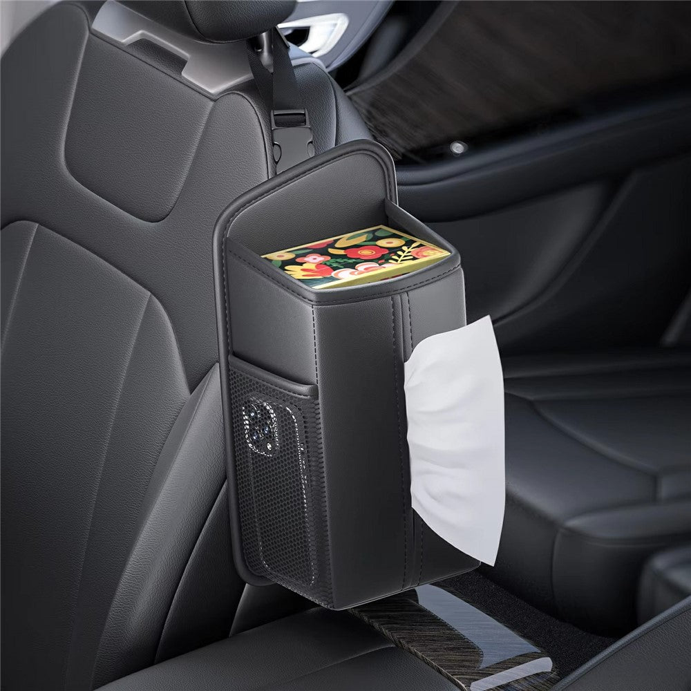 PU Leather Car Seat Side Organizer Tissue Box Holder Multi-Functional Storage Bag with Side Pockets