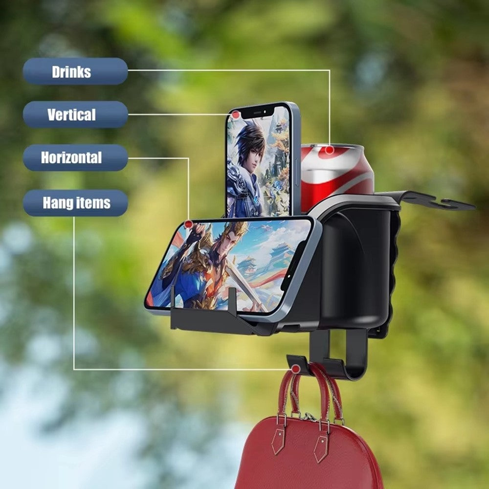 Car Seat Back Cup Holder Organizer with Hooks Multi-Function Headrest Caddy for Drinks Phone Storage