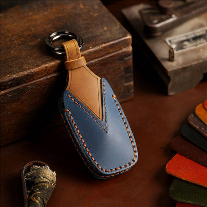 B038 Crazy Horse Cowhide Leather Sleeve 3-Button Car Key Remote Cover Protector Case for Toyota Corolla RAV4 Camry