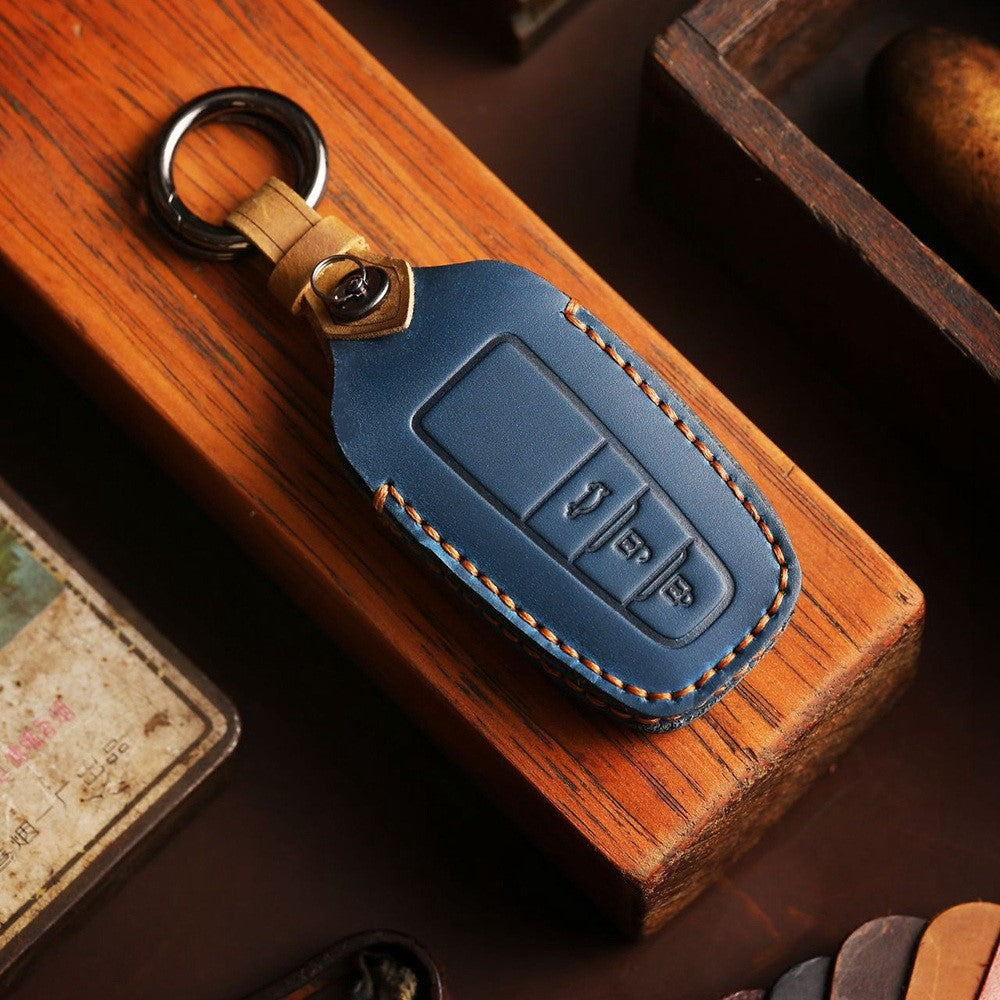 B038 Crazy Horse Cowhide Leather Sleeve 3-Button Car Key Remote Cover Protector Case for Toyota Corolla RAV4 Camry