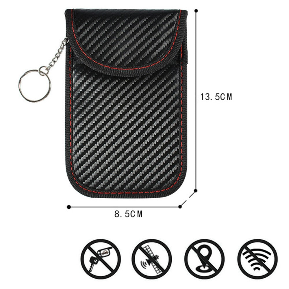 Double Layer Carbon Fiber Texture Leather RFID Blocking Car Key Signal Shielding Bag Key Storage Pouch