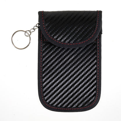 Double Layer Carbon Fiber Texture Leather RFID Blocking Car Key Signal Shielding Bag Key Storage Pouch