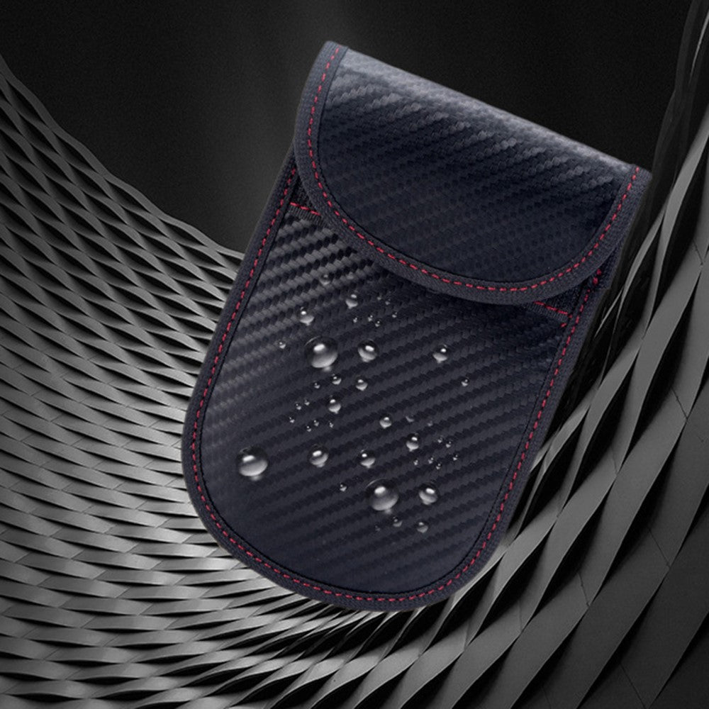 Double Layer Carbon Fiber Texture Leather RFID Blocking Car Key Signal Shielding Bag Key Storage Pouch