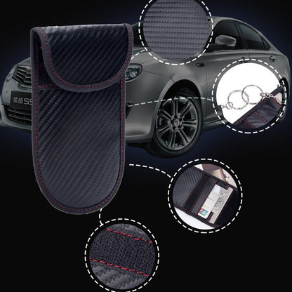 Double Layer Carbon Fiber Texture Leather RFID Blocking Car Key Signal Shielding Bag Key Storage Pouch