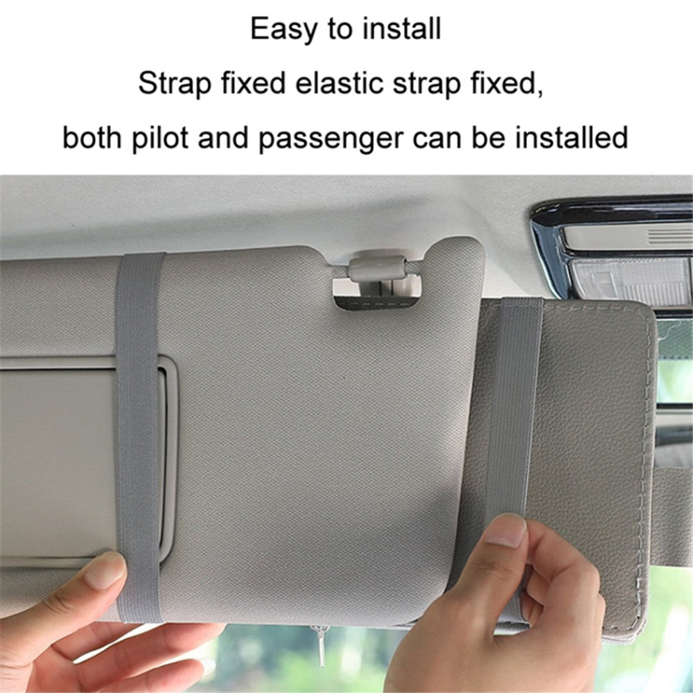 Car Sun Visor Decorative Storage Bag PU Leather Bill Glasses Cards CD Holder Storage Bag (No Zipper)