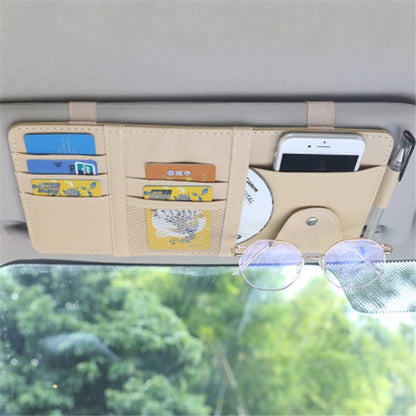 Car Sun Visor Decorative Storage Bag PU Leather Bill Glasses Cards CD Holder Storage Bag (No Zipper)