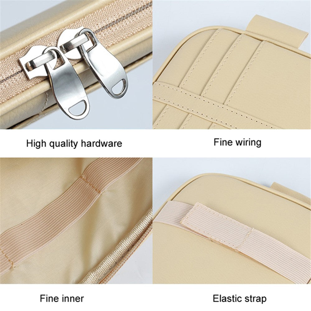 Car Sun Visor Storage Bag PU Leather Driving License Glasses Cards Holder Zipper Pocket Storage Bag