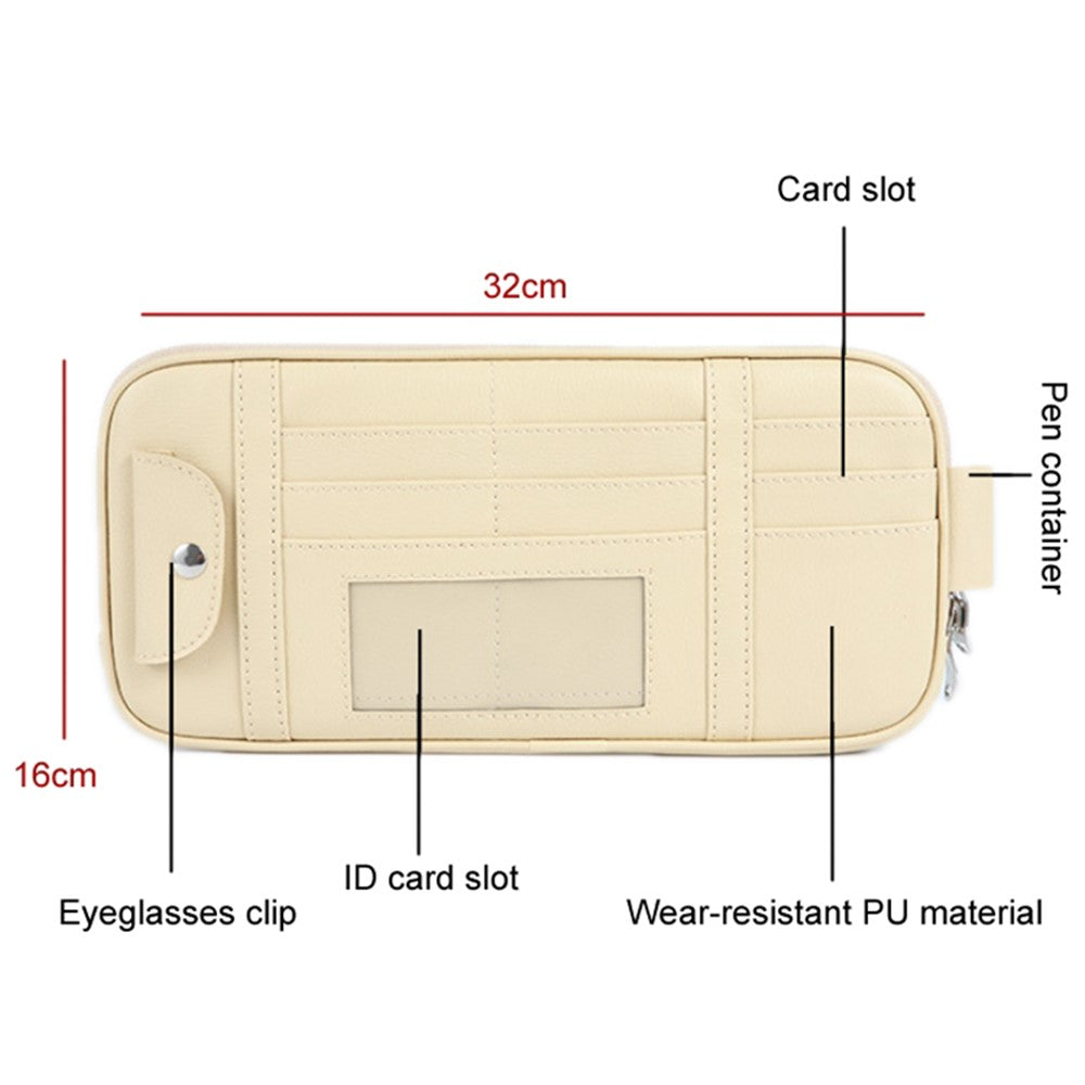 Car Sun Visor Storage Bag PU Leather Driving License Glasses Cards Holder Zipper Pocket Storage Bag