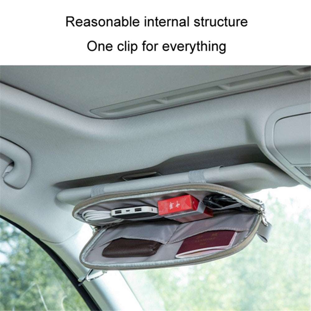 Car Sun Visor Storage Bag PU Leather Driving License Glasses Cards Holder Zipper Pocket Storage Bag