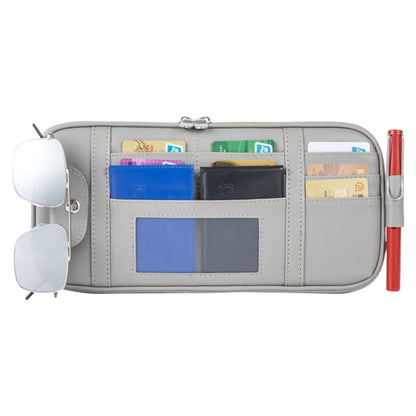 Car Sun Visor Storage Bag PU Leather Driving License Glasses Cards Holder Zipper Pocket Storage Bag