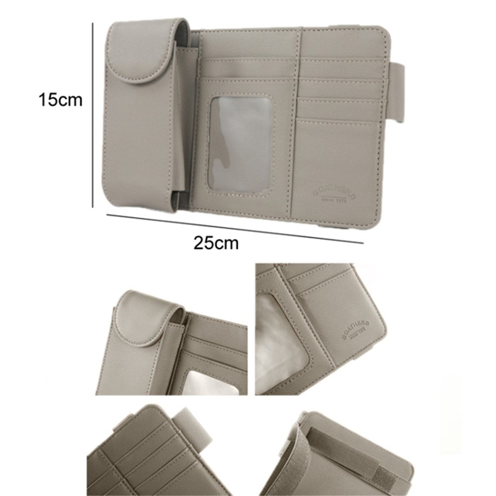 GOATHERD Car Sun Visor Microfiber Leather Storage Bag Driver License Cards Glasses Holder Bag