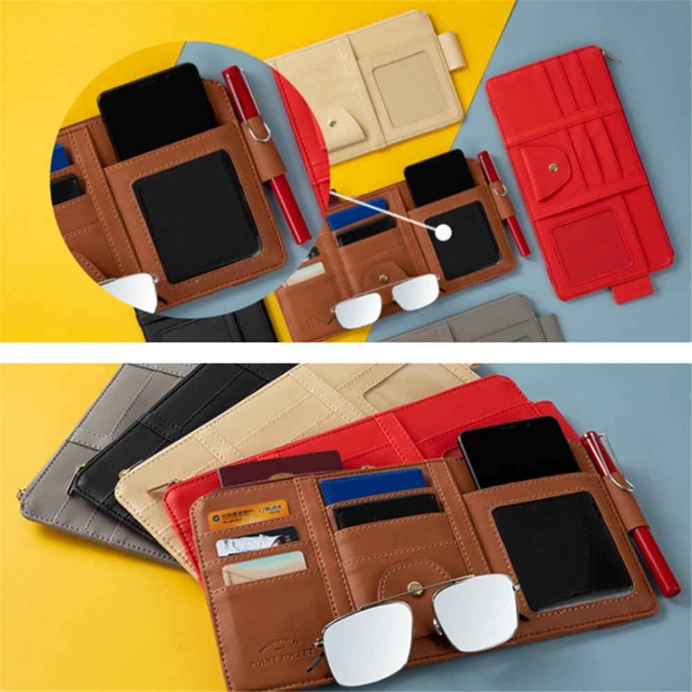 Car Sun Visor Zipper Pocket Storage Bag Microfiber Leather Cards Glasses Phone Holder Bag