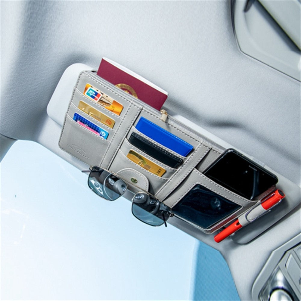 Car Sun Visor Zipper Pocket Storage Bag Microfiber Leather Cards Glasses Phone Holder Bag