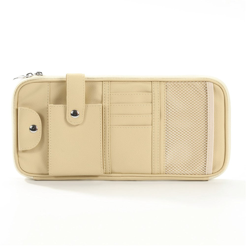 Car Sunshade Storage Bag Multi-Pockets Sunglasses Cards Pen Organizer Microfiber Leather Pouch