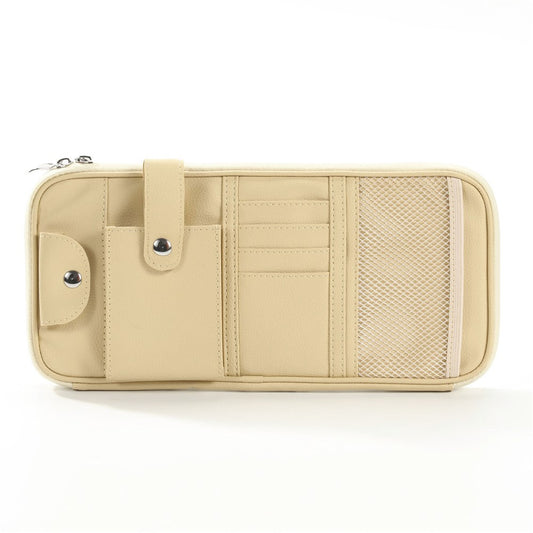 Car Sunshade Storage Bag Multi-Pockets Sunglasses Cards Pen Organizer Microfiber Leather Pouch