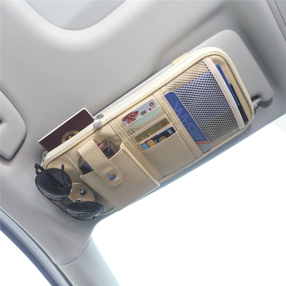 Car Sunshade Storage Bag Multi-Pockets Sunglasses Cards Pen Organizer Microfiber Leather Pouch