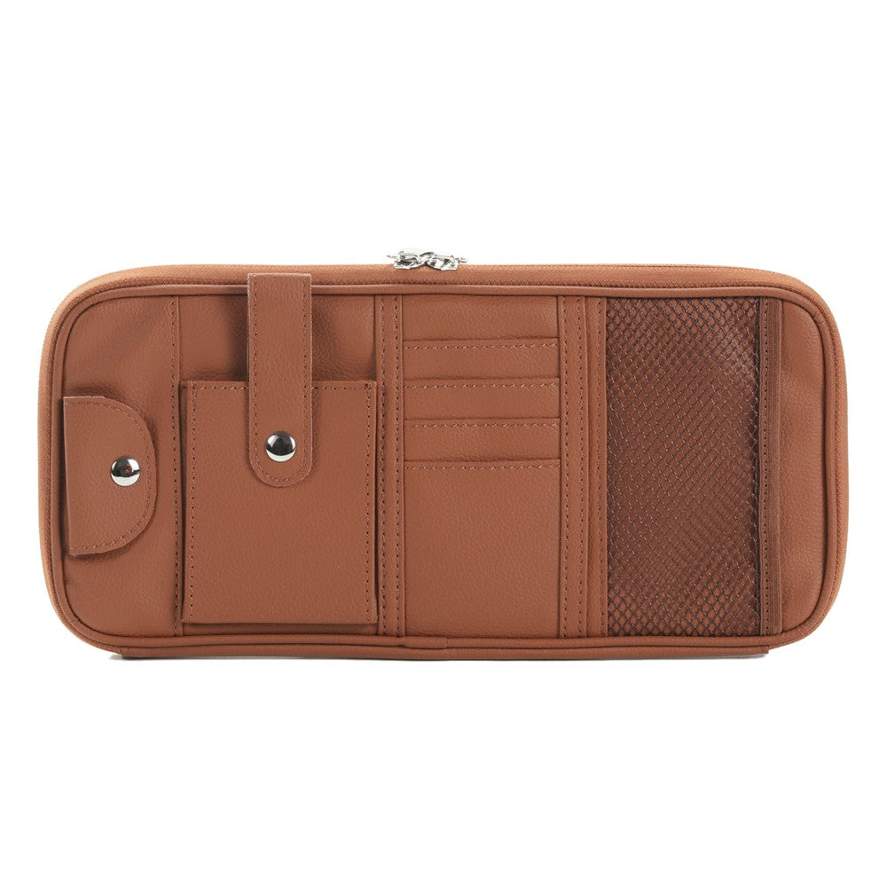 Car Sunshade Storage Bag Multi-Pockets Sunglasses Cards Pen Organizer Microfiber Leather Pouch