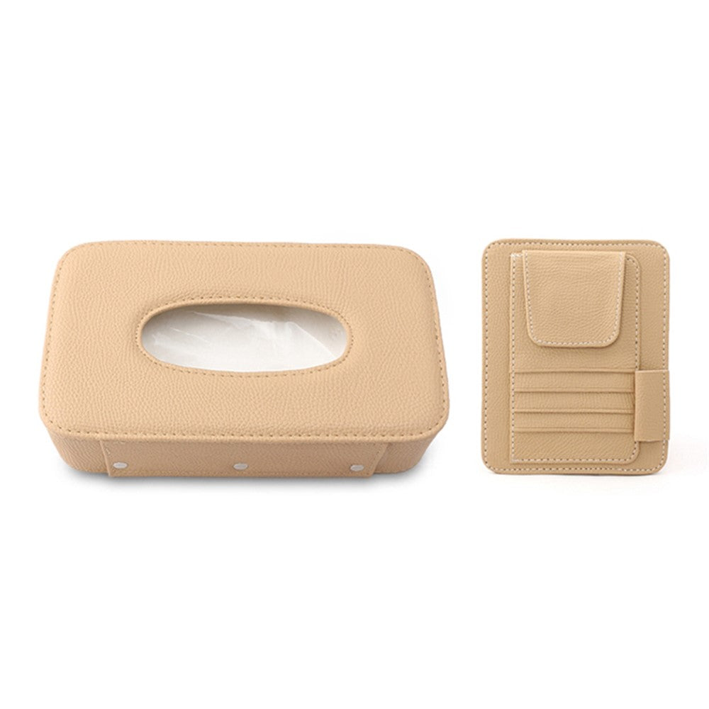 Automotive Interior Litchi Texture PU Leather Car Sun Visor Tissue Box Card Clip Set