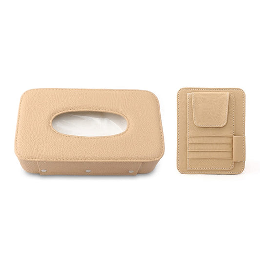 Automotive Interior Litchi Texture PU Leather Car Sun Visor Tissue Box Card Clip Set