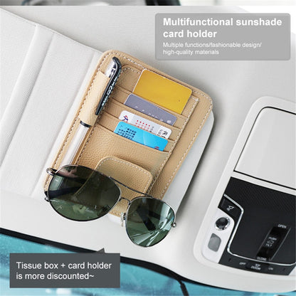 Automotive Interior Litchi Texture PU Leather Car Sun Visor Tissue Box Card Clip Set