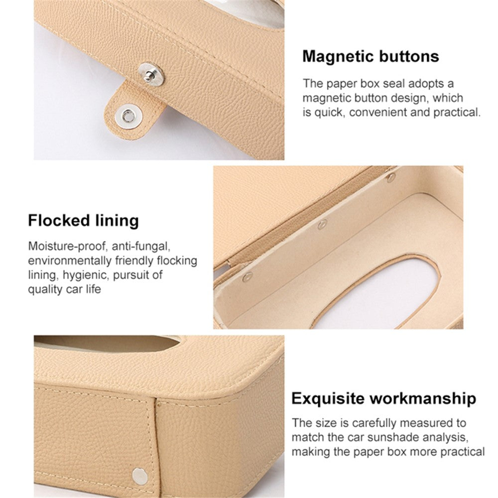 Automotive Interior Litchi Texture PU Leather Car Sun Visor Tissue Box Card Clip Set