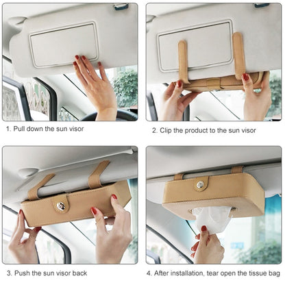 Automotive Interior Litchi Texture PU Leather Car Sun Visor Tissue Box Card Clip Set