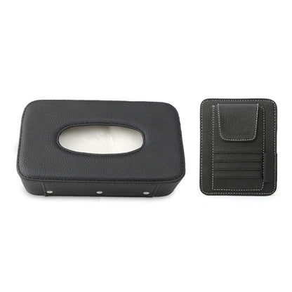Automotive Interior Litchi Texture PU Leather Car Sun Visor Tissue Box Card Clip Set
