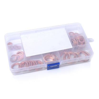 A0394 150Pcs / Set Copper Sealing Washers Flat Rings Gaskets with Plastic Box