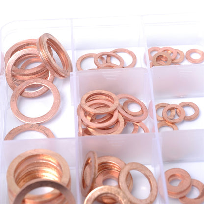 A0394 150Pcs / Set Copper Sealing Washers Flat Rings Gaskets with Plastic Box