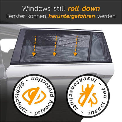 Left+Right Car Rear Window Mesh Curtain Anti-mosquito Sun Shade Window Curtain with Zipper Opening