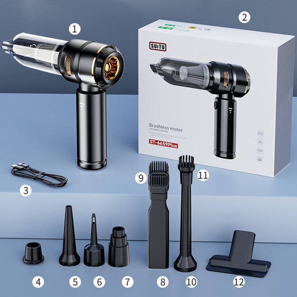 ST-6659 Brushless Motor Rechargeable Car Vacuum Cleaner Multifunction Handheld Car Home Cleaning Tool