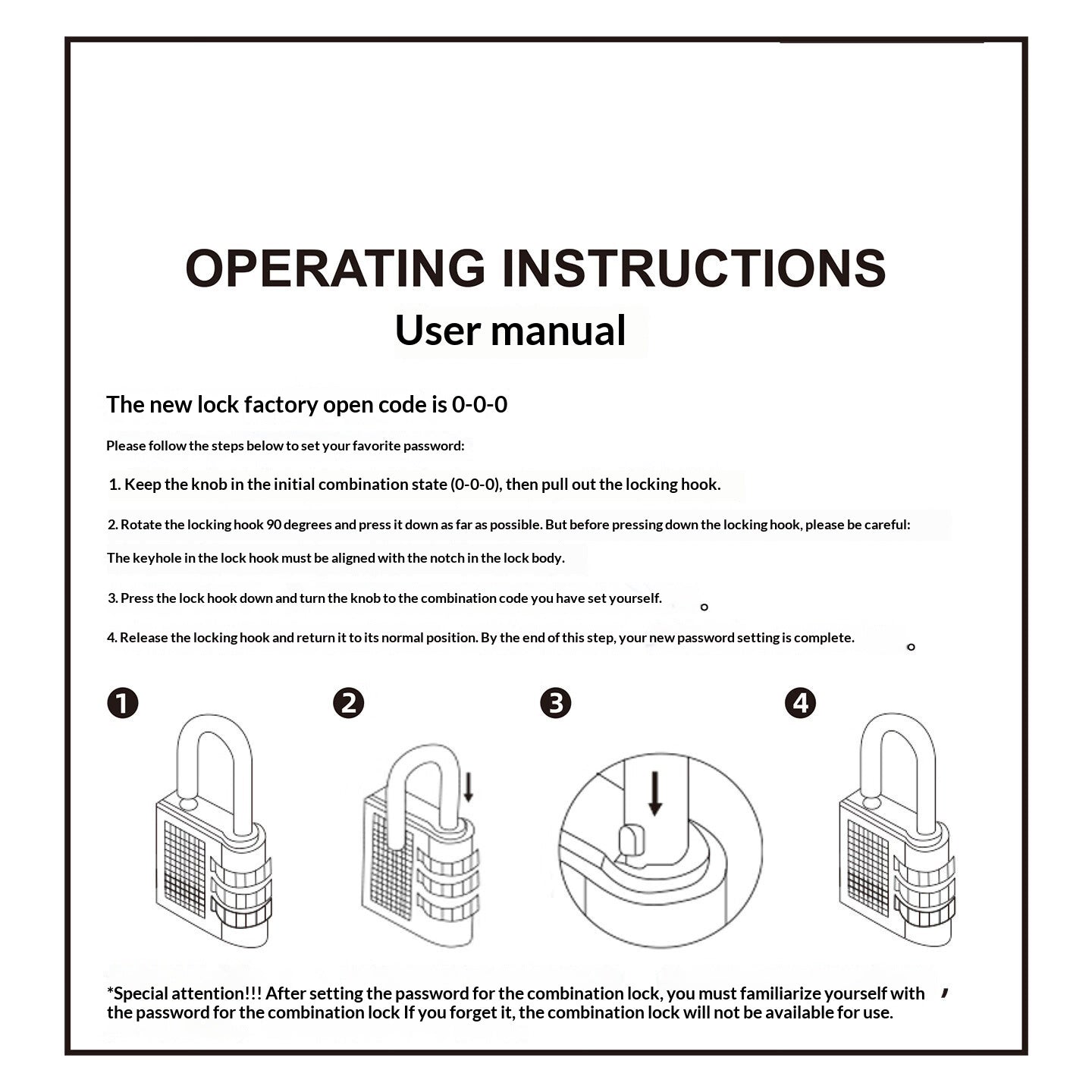 RHINOWALK XM10203 Motorcycle Bag Security Lock Zinc Alloy 3-Digit Anti Theft Combination Lock