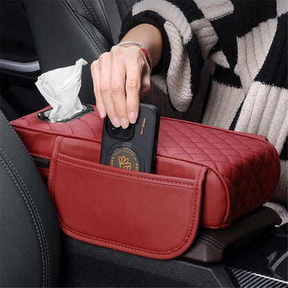Car Armrest Box Cushion Pad PU Leather Tissue Holder Box with Side Pockets