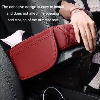 Car Armrest Box Cushion Pad PU Leather Tissue Holder Box with Side Pockets