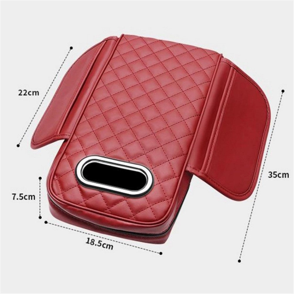 Car Armrest Box Cushion Pad PU Leather Tissue Holder Box with Side Pockets