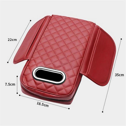 Car Armrest Box Cushion Pad PU Leather Tissue Holder Box with Side Pockets