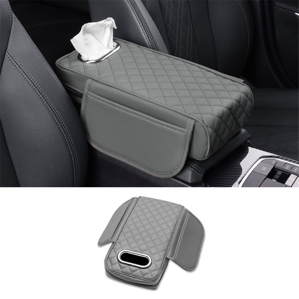 Car Armrest Box Cushion Pad PU Leather Tissue Holder Box with Side Pockets
