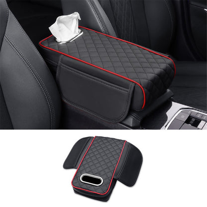 Car Armrest Box Cushion Pad PU Leather Tissue Holder Box with Side Pockets